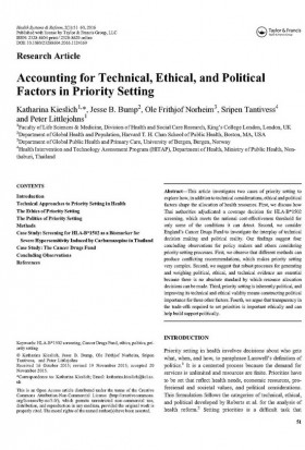 Accounting for Technical Ethical and Political Factors in Priority Setting